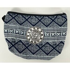 Cosmetic Bag Zip Makeup Canvas Case Travel Organizer Blue Elephant Medallion New